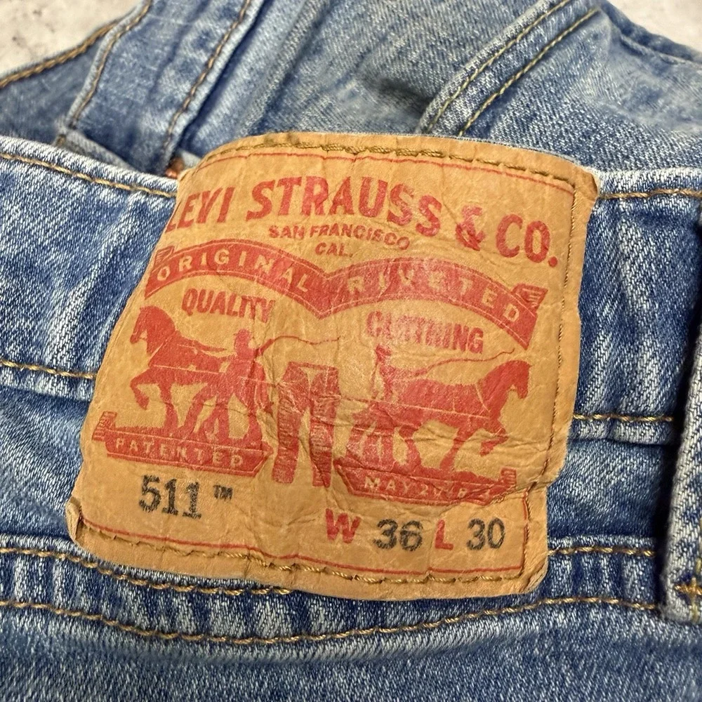 Levis 511 Mens Slim Straight Leg Jeans Blue Dark Wash 36x30 Stretch Work USA